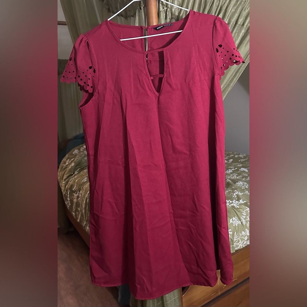 SHEIN Burgundy Dress with Eyelet Sleeves